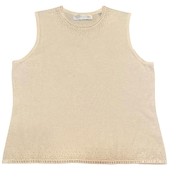 Valerie Steven’s 2 Ply Cashmere Beaded Embellished Sleeveless Sweater Size XL - Picture 1 of 13